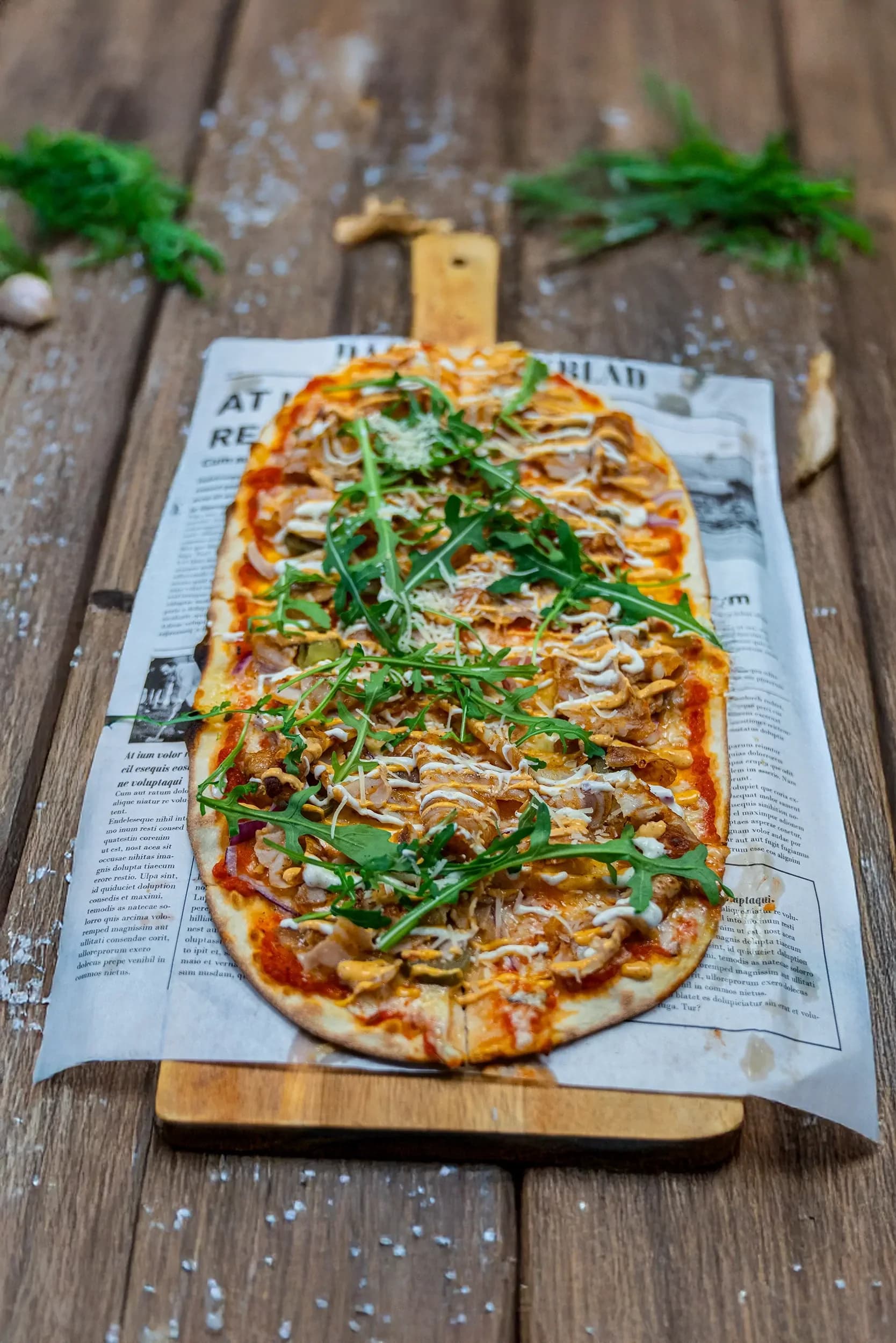 Flatbread pizza med ruccola
